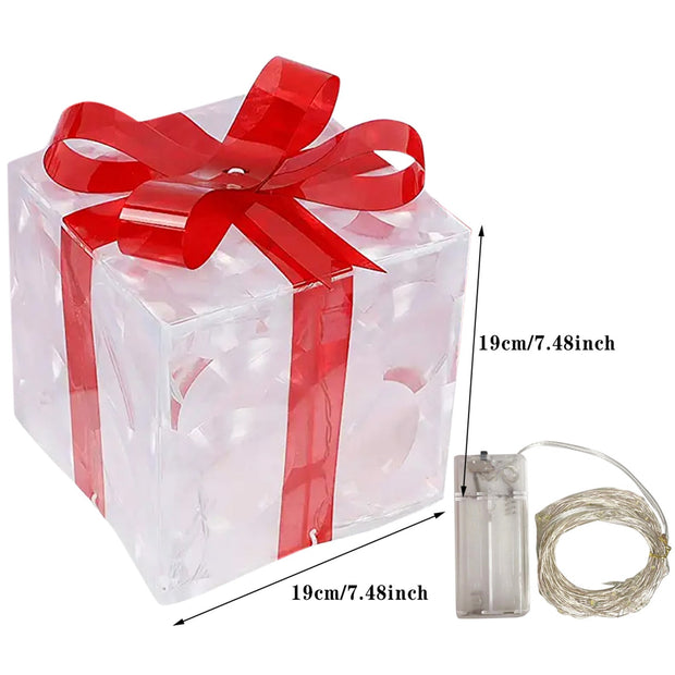 Christmas Lighted Gift Box Decoration – Set of 3 Glowing Boxes with Bows