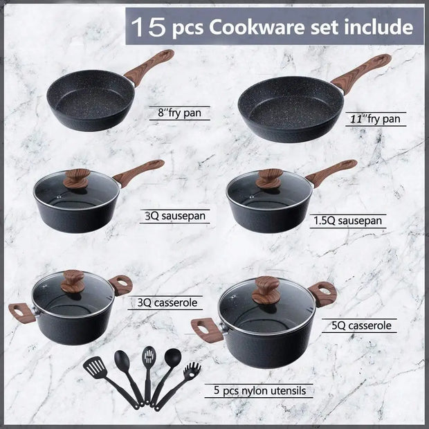 15-Piece Hammered Granite Nonstick Cookware Set