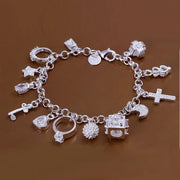 Sterling Silver Geometric Charm Bracelet Unisex