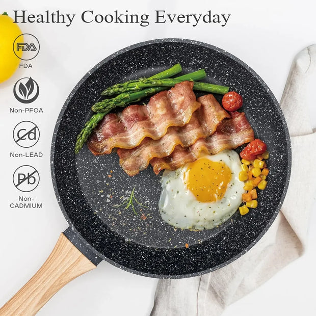12‑Piece Black Granite Nonstick Cookware Set