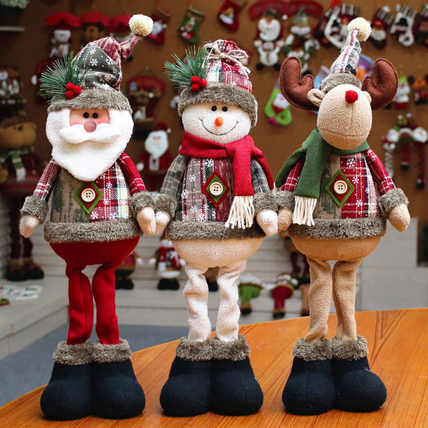 Christmas Plush Shelf Sitters – Stretchable Legs Santa, Snowman & Moose Decorations