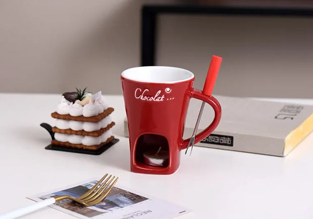 Ceramic Chocolate Melting Mug with Fork