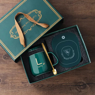 Self-Heating Ceramic Mug Set with Warm Pad Gift