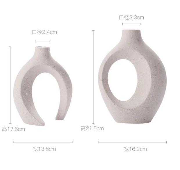 2pcs Nordic Hugging Ceramic Vases Modern Hollow Flower Pots