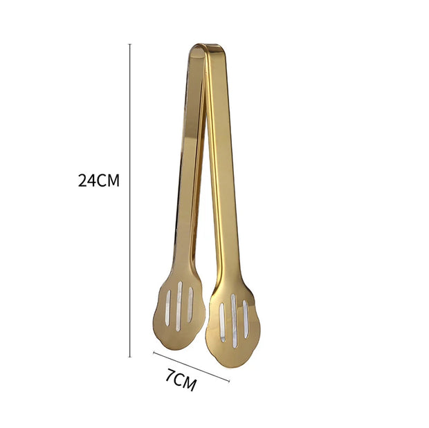 Gold Stainless Steel Kitchen BBQ Tongs Set