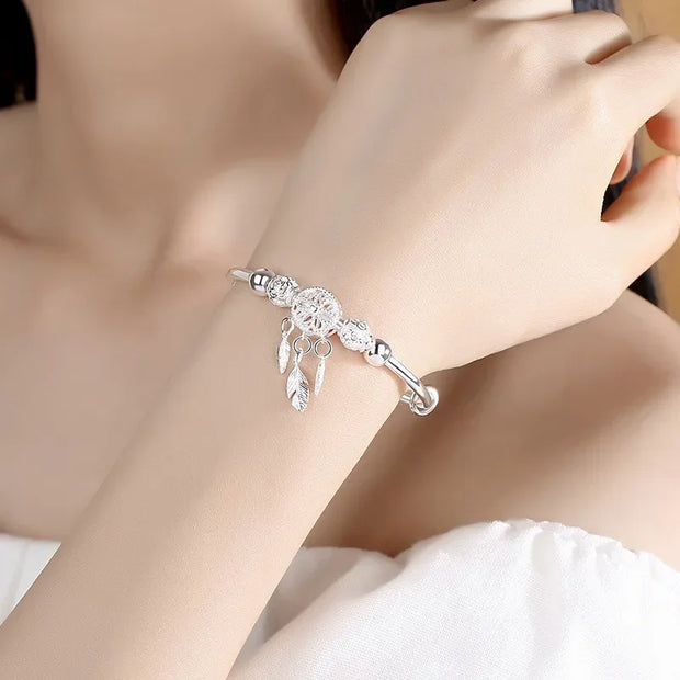 "925 Sterling Silver Adjustable Cuff Bracelet Women"