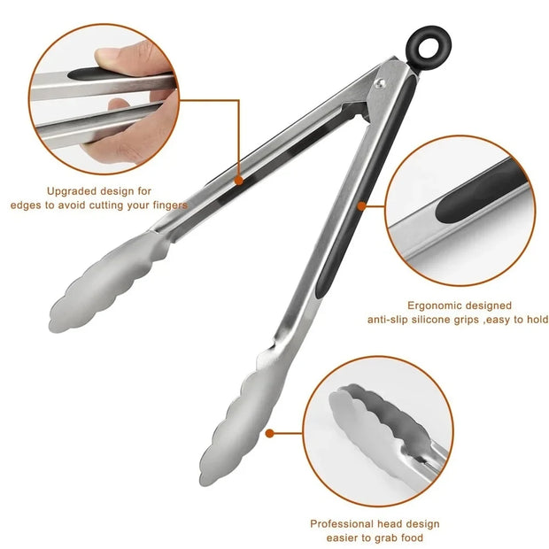 Non-Slip Stainless Steel BBQ Food Tongs