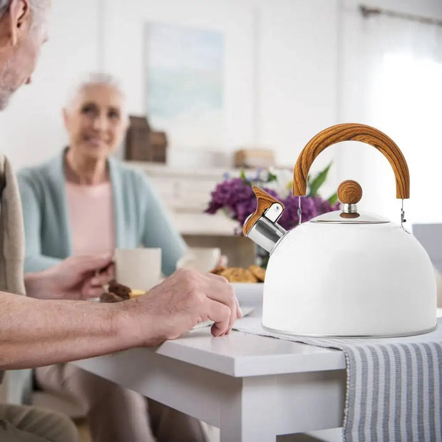 2.5L Stainless Steel Whistling Tea Kettle with Wooden Handle