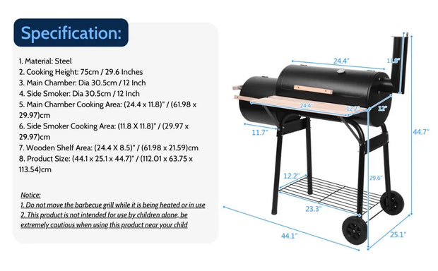 Charcoal Grill with Offset Smoker
