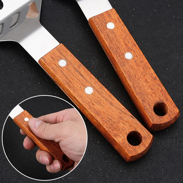 Stainless Steel Spatula with Wooden Handle – Heavy Duty BBQ & Kitchen Turner