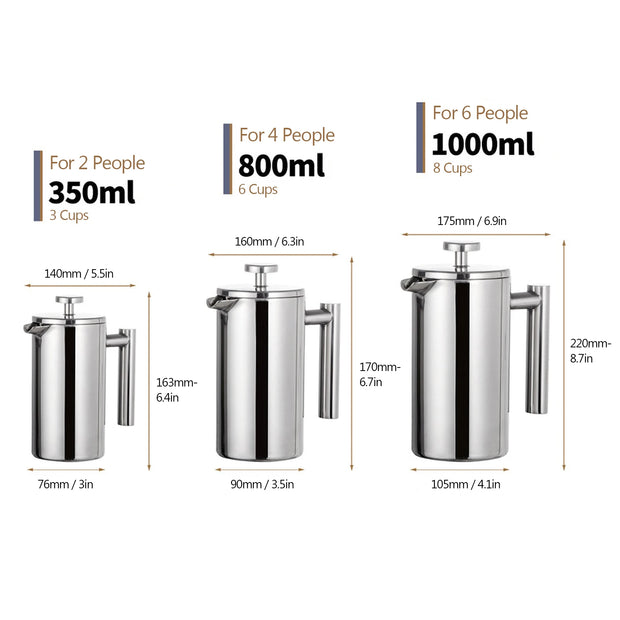 Stainless Steel French Press Coffee Maker – Double Wall Insulated Design