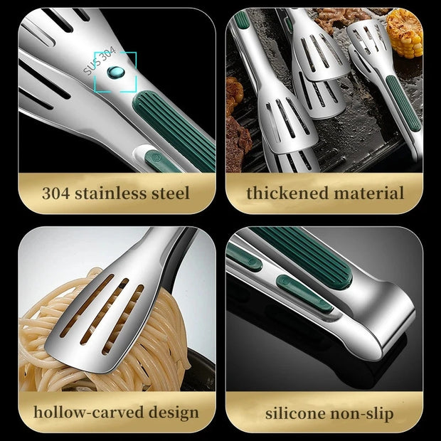 304 Stainless Steel BBQ Grill Kitchen Food Tongs