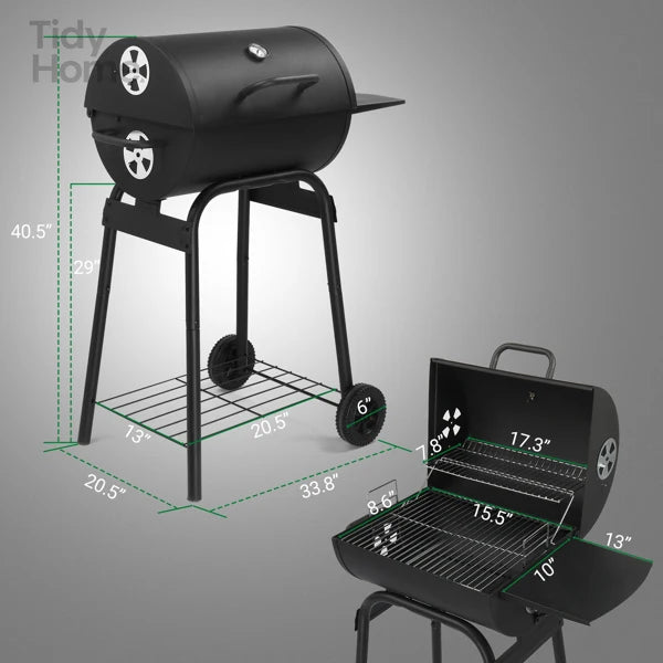 Charcoal BBQ Grill with Adjustable Charcoal Pan & Thermometer
