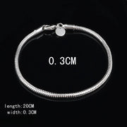925 Silver 3MM Snake Chain Bracelet Unisex Jewelry