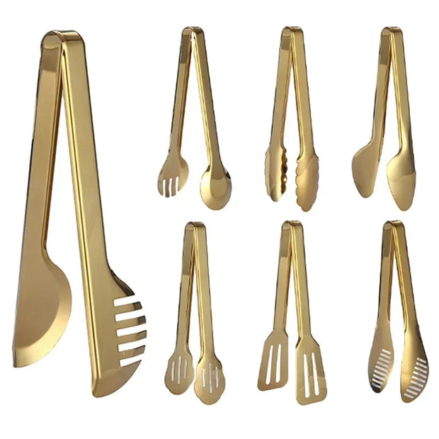 Gold Stainless Steel Kitchen BBQ Tongs Set