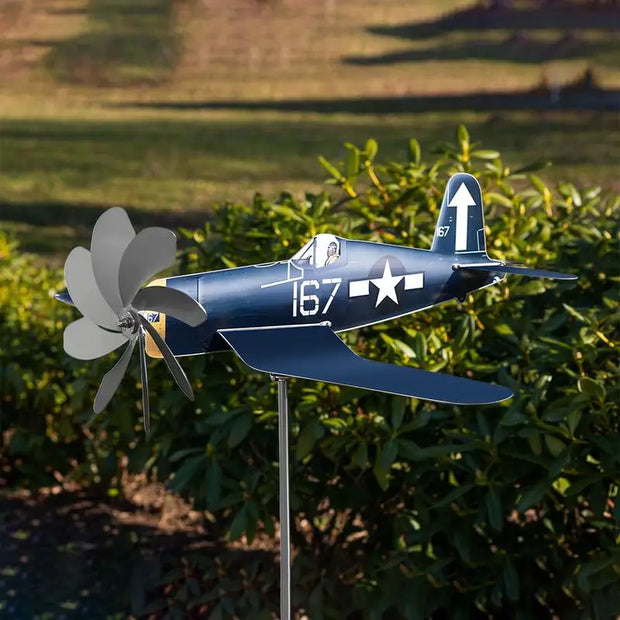 Airplane Wind Spinner – Stainless Steel Garden Decor with Aviation Flair