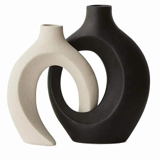 2pcs Nordic Hugging Ceramic Vases Modern Hollow Flower Pots