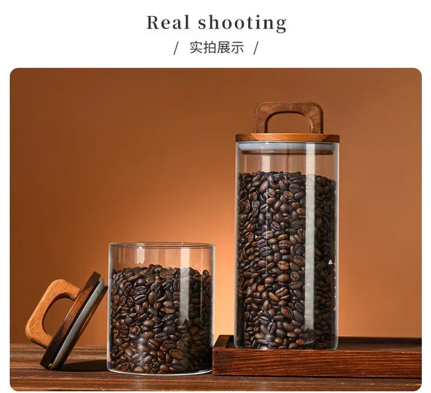 800-2100ml Wood Lid Glass Jar 1pc Airtight Canister Food Container