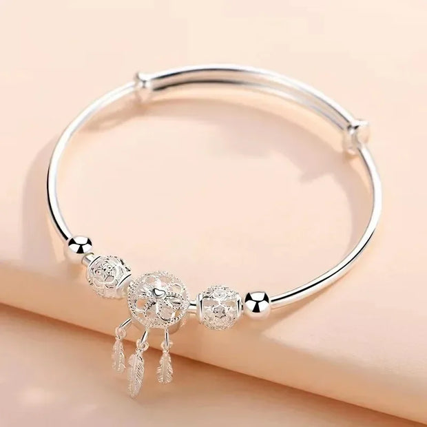 "925 Sterling Silver Adjustable Cuff Bracelet Women"
