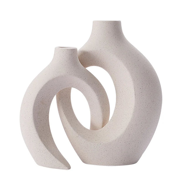 2pcs Nordic Hugging Ceramic Vases Modern Hollow Flower Pots