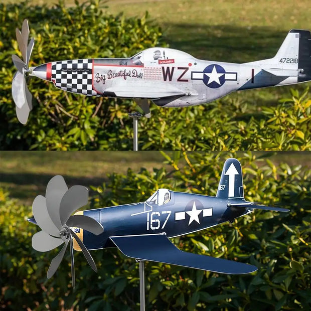 Airplane Wind Spinner – Stainless Steel Garden Decor with Aviation Flair