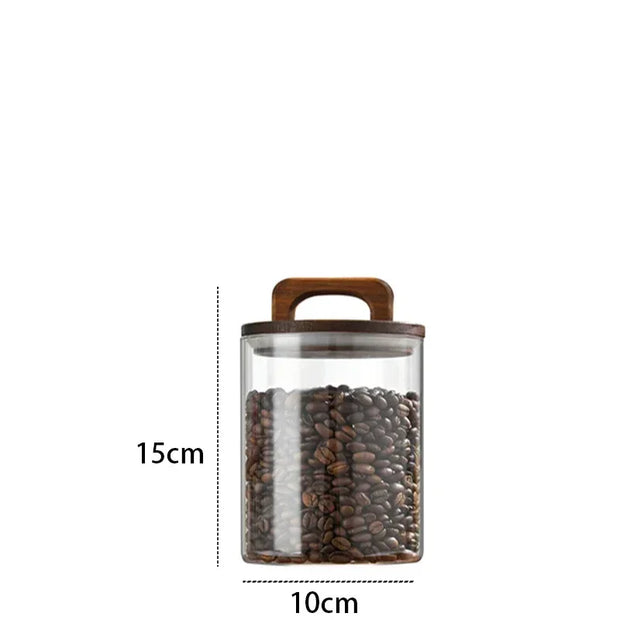 800-2100ml Wood Lid Glass Jar 1pc Airtight Canister Food Container