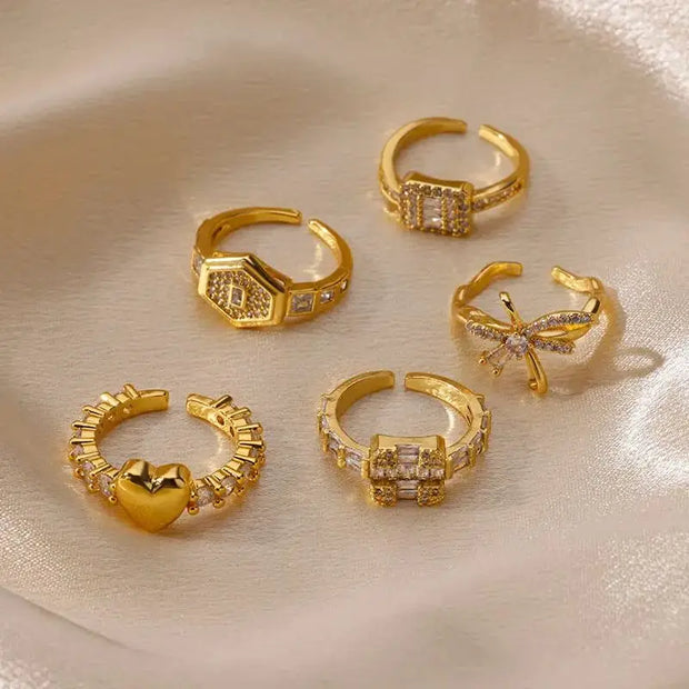 Heart Zircon 18K Gold plated Bridal Rings