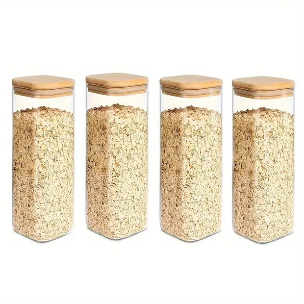2/4 Pieces, 540Ml/1000Ml Glass Food Storage Jar with Bamboo Lid