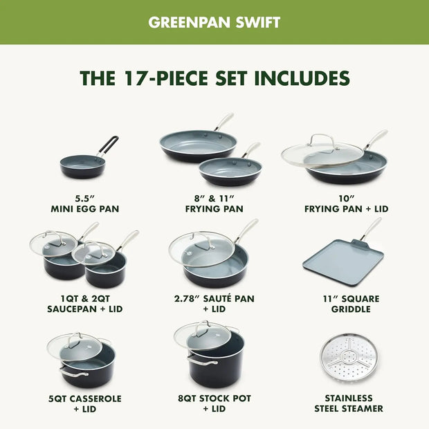 Diamond-Reinforced Ceramic Nonstick Cookware Set – 12 Pieces