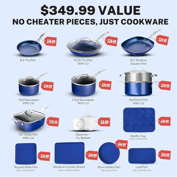 Diamond Coated 20‑Piece Non Stick Cookware & Bakeware Set – PFOA PFOS Free