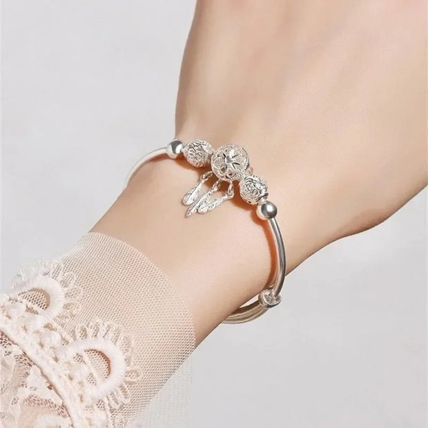 "925 Sterling Silver Adjustable Cuff Bracelet Women"