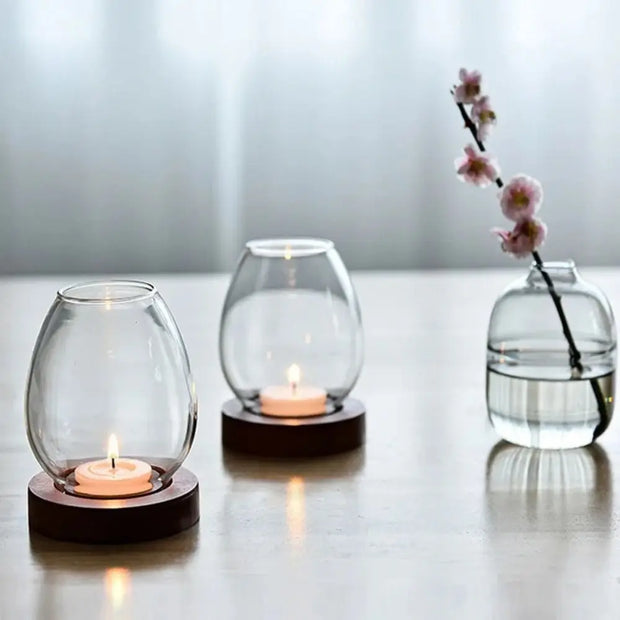 Glass & Wood Candle Stand