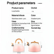 3L Pink Gradient Stainless Steel Whistling Tea Kettle
