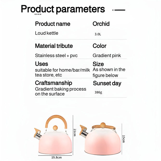 3L Pink Gradient Stainless Steel Whistling Tea Kettle