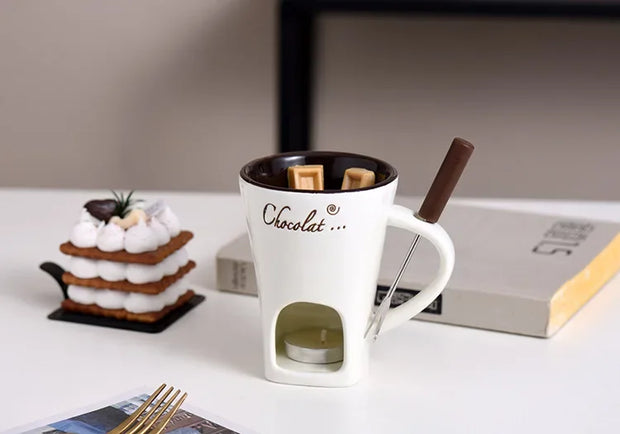 Ceramic Chocolate Melting Mug with Fork