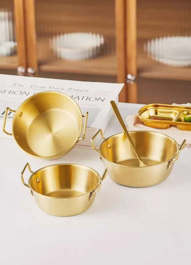 Stainless Steel Golden Bowl with Handle