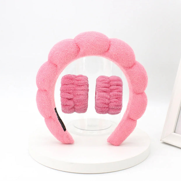 3‑Piece Coral Fleece Spa Headband & Wristbands Set