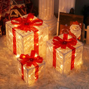 Christmas Lighted Gift Box Decoration – Set of 3 Glowing Boxes with Bows