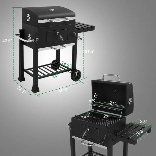 Outdoor Charcoal BBQ Grill with Smoker & Lift able Tray