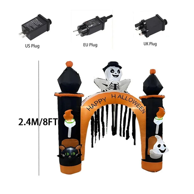 8FT Giant Halloween Inflatable Skeleton Arch with Lights