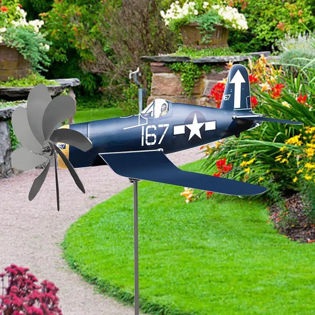 Airplane Wind Spinner – Stainless Steel Garden Decor with Aviation Flair