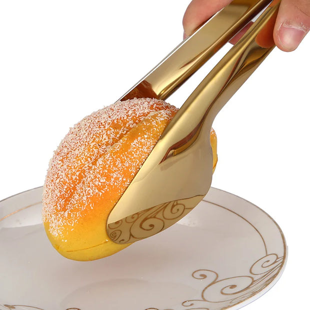 Gold Stainless Steel Kitchen BBQ Tongs Set