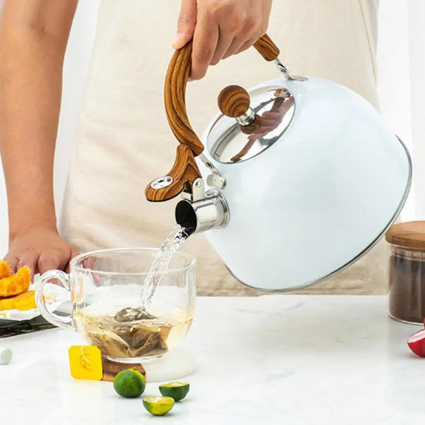 2.5L Stainless Steel Whistling Tea Kettle with Wooden Handle