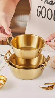 Stainless Steel Golden Bowl with Handle