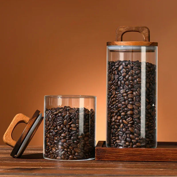 800-2100ml Wood Lid Glass Jar 1pc Airtight Canister Food Container
