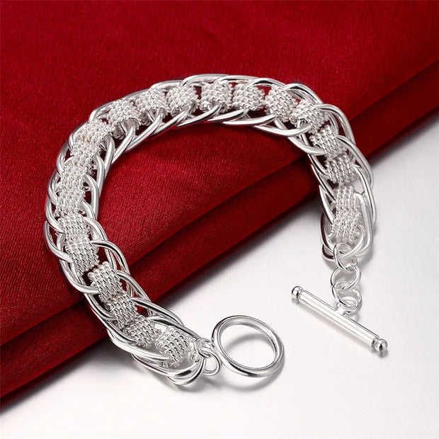 Sterling Silver Solid Charm Bracelet Unisex
