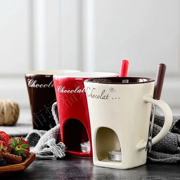 Ceramic Chocolate Melting Mug with Fork