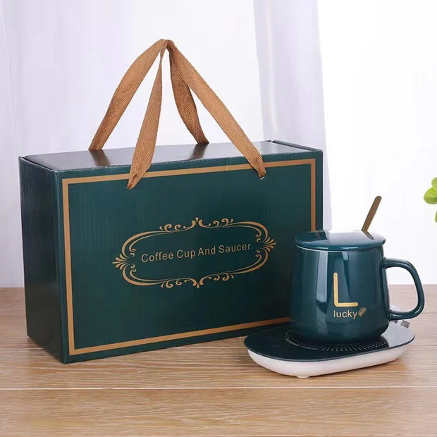 Self-Heating Ceramic Mug Set with Warm Pad Gift