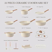 22-Piece Ceramic Nonstick Cookware Set, PFOA-Free, Induction