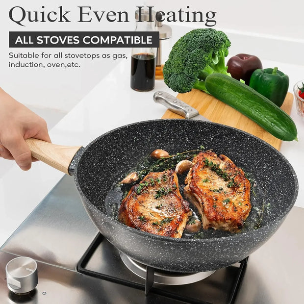 12‑Piece Black Granite Nonstick Cookware Set
